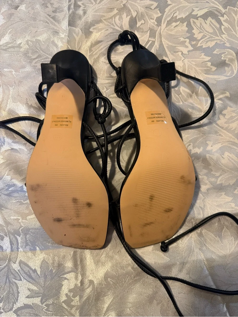 Belaire by Cushionaire Memory Foam Black Lace-Up Strappy Heels Size 8